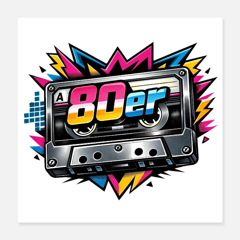 80er Retro Kassette Neon Poster 40x40 cm