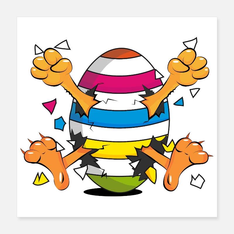 Poussin drôle dans un motif de dessin animé Easter Egg Poster 40 x 40 cm