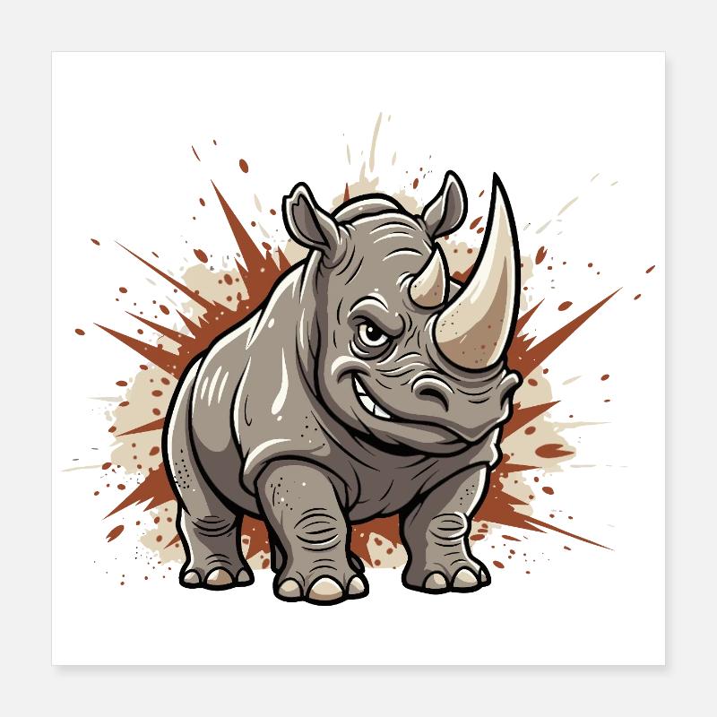 Puissant dessin animé de Rhino Poster 40 x 40 cm