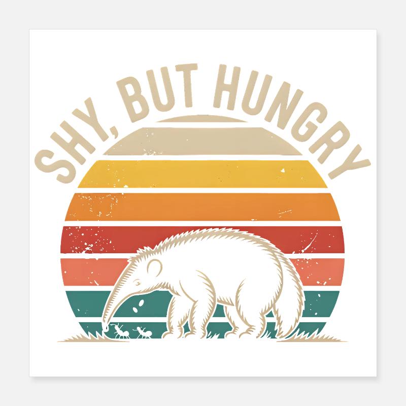 Timide, mais affamée | Fourmilier rétro Poster 40 x 40 cm