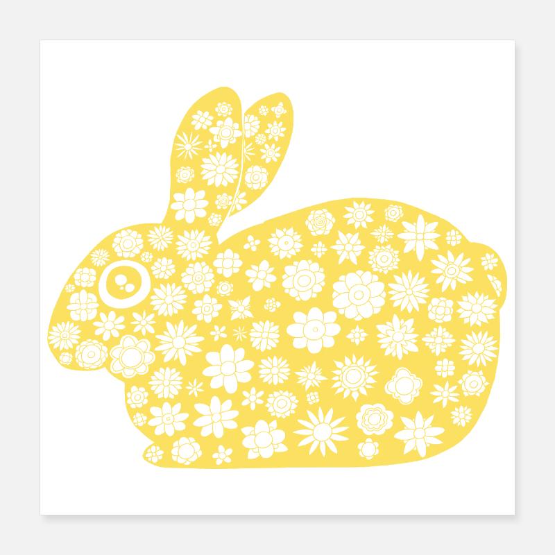 Golden Rabbit Floral Pattern Poster 16" x 16" (40x40 cm)