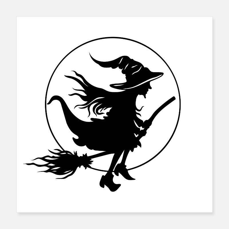 Jeune sorcière devant la pleine lune motif d’Halloween Poster 40 x 40 cm