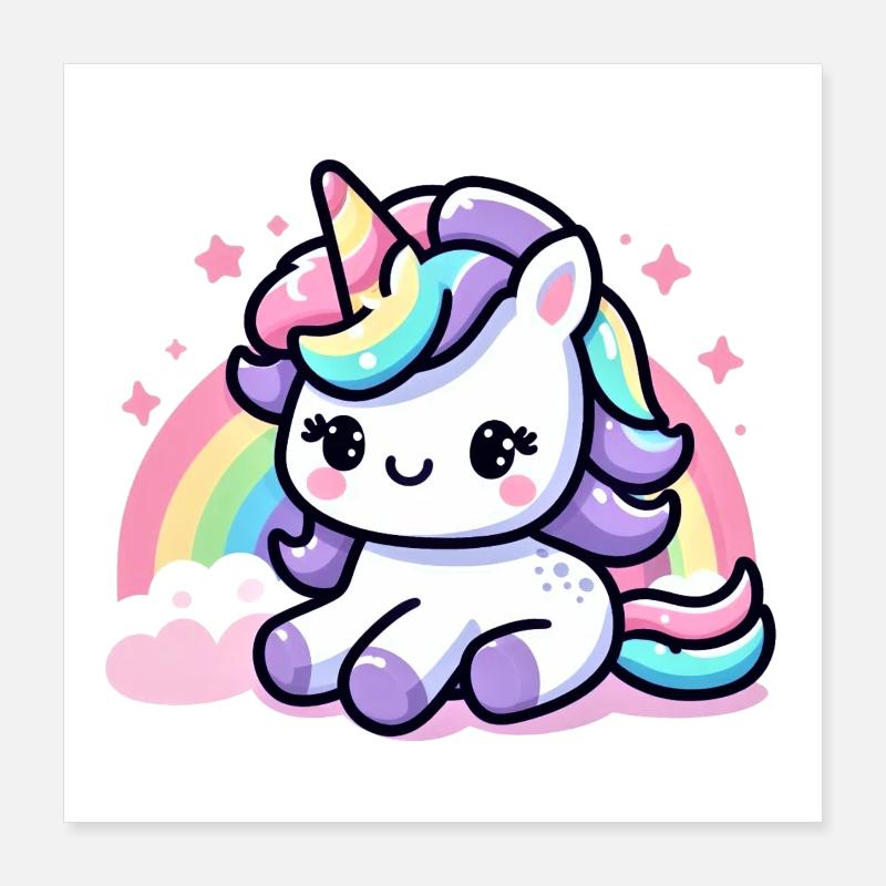 Niedliche Regenbogen-Einhorn-Illustration Poster 40x40 cm