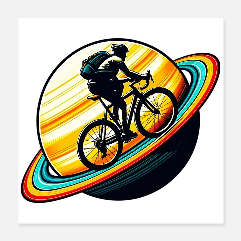 Radfahrer auf dem Saturn Poster 40x40 cm