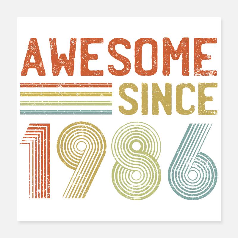 Design rétro anniversaire 1986 Poster 40 x 40 cm