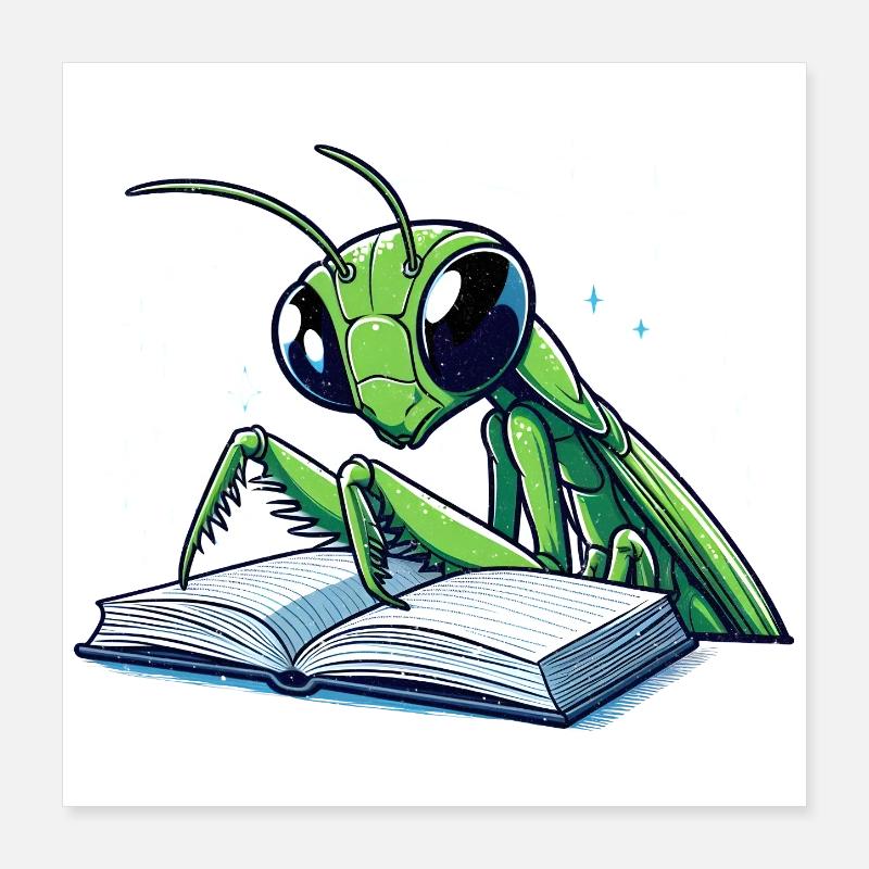Lesender Grashüpfer im Sternenbuch Poster 40x40 cm
