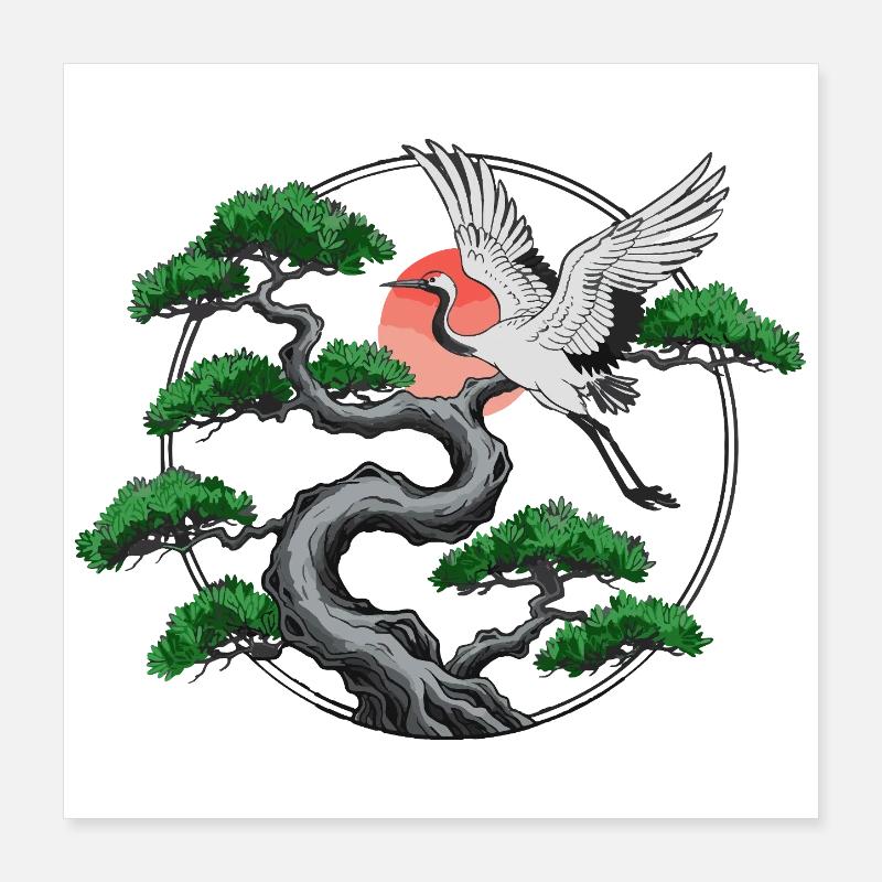 Kraniche & verdrehte Kiefer Poster 40x40 cm