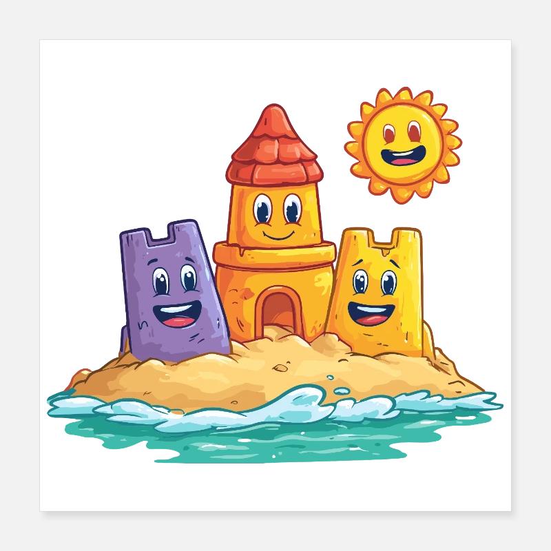 Drôle de château de sable avec le soleil Poster 40 x 40 cm