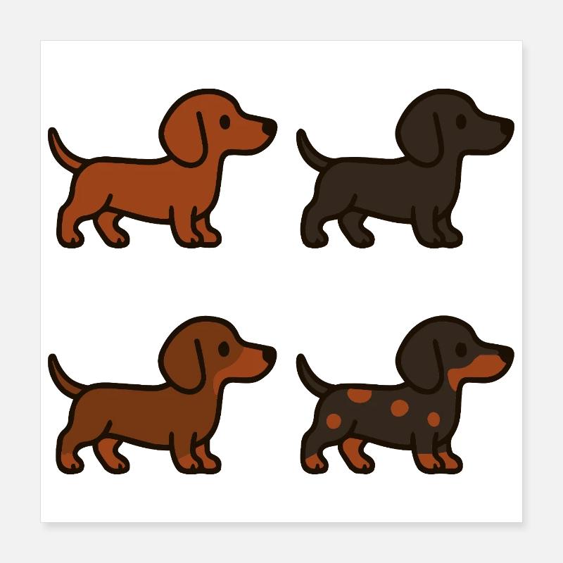 Niedliches Dackel-Hunde-Illustrationsset Poster 40x40 cm