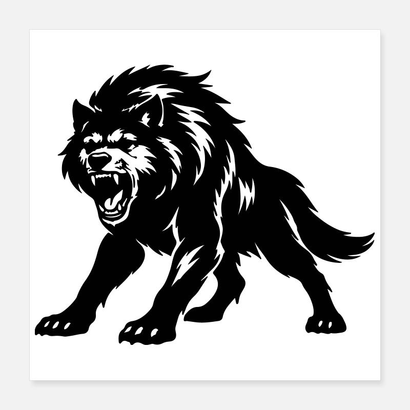 Silhouette de loup Poster 40 x 40 cm