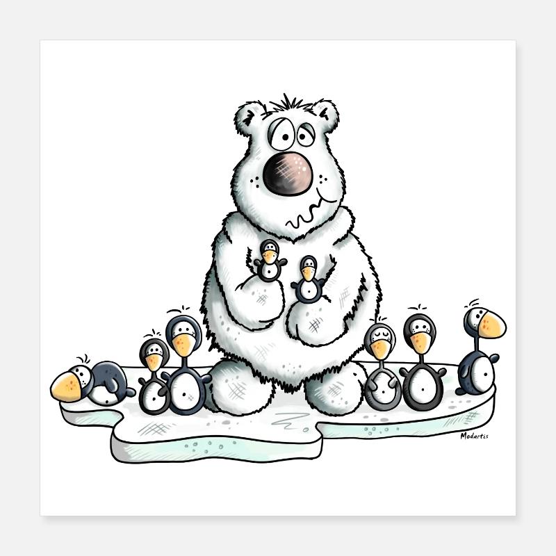 Eisbär mit Pinguinen Poster 40x40 cm
