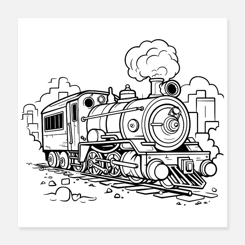 Locomotive Drawing Poster 16" x 16" (40x40 cm)