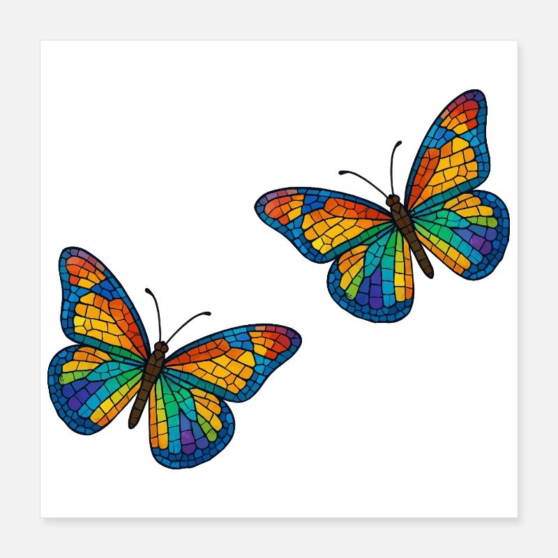 Bunte Mosaikschmetterlinge Design Poster 40x40 cm