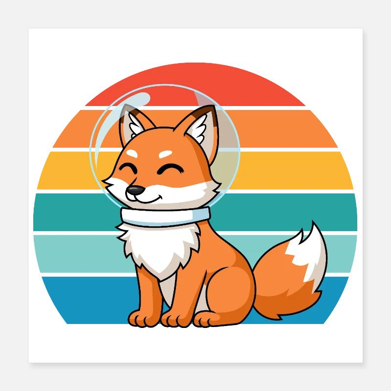 Astronauts Retro Predator Red Fox Fox Lover Poster 16" x 16" (40x40 cm)