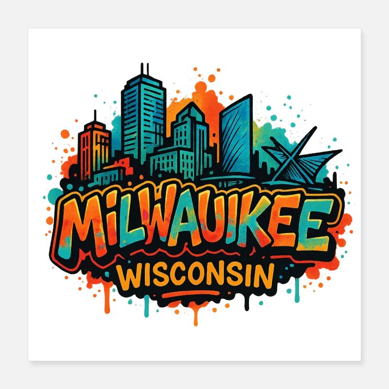 Milwaukee Skyline Splash Wisconsin Poster 16" x 16" (40x40 cm)