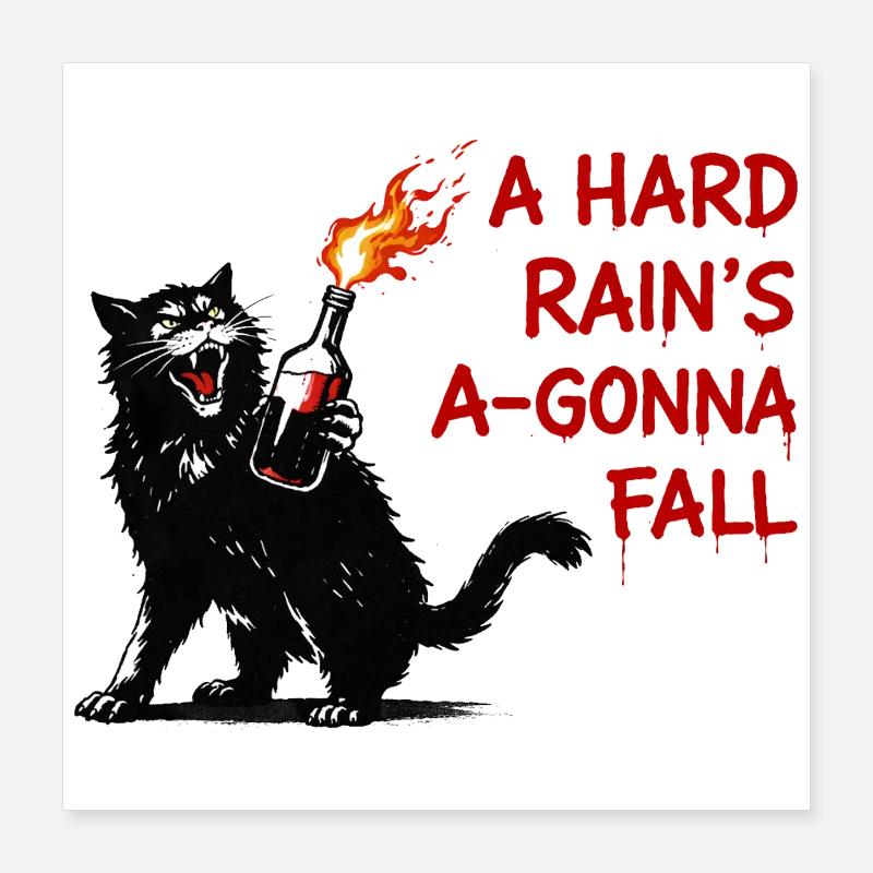 Chat de feu avec bouteille de flammes Poster 40 x 40 cm