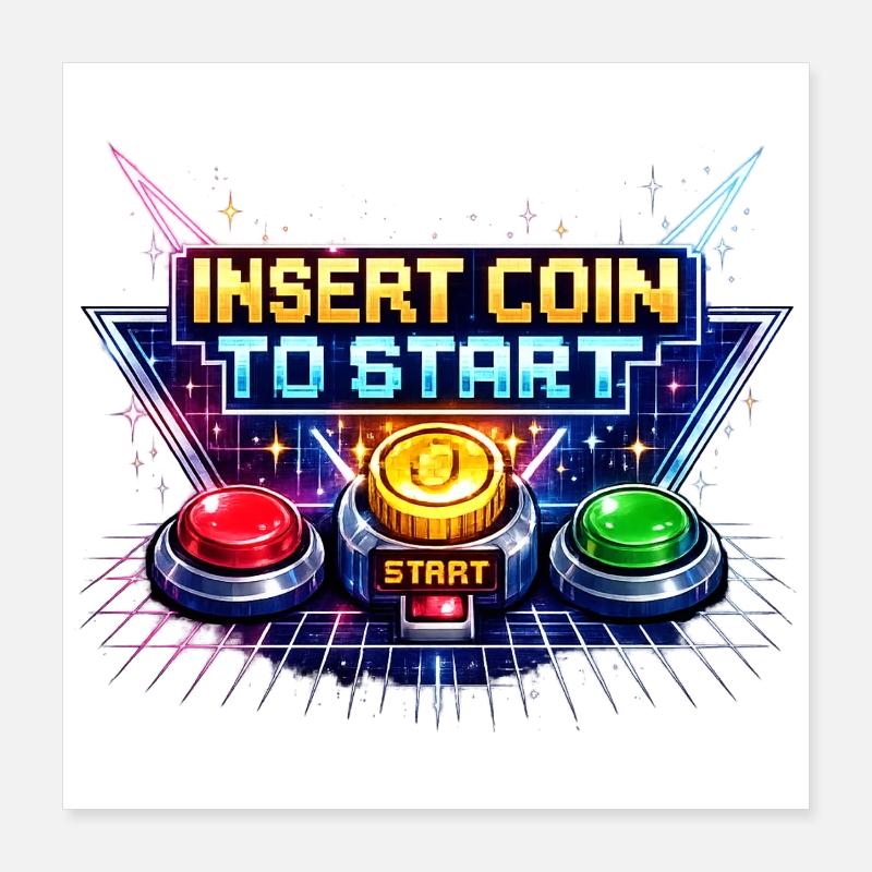 Bouton de démarrage arcade Neon Rétro Poster 40 x 40 cm