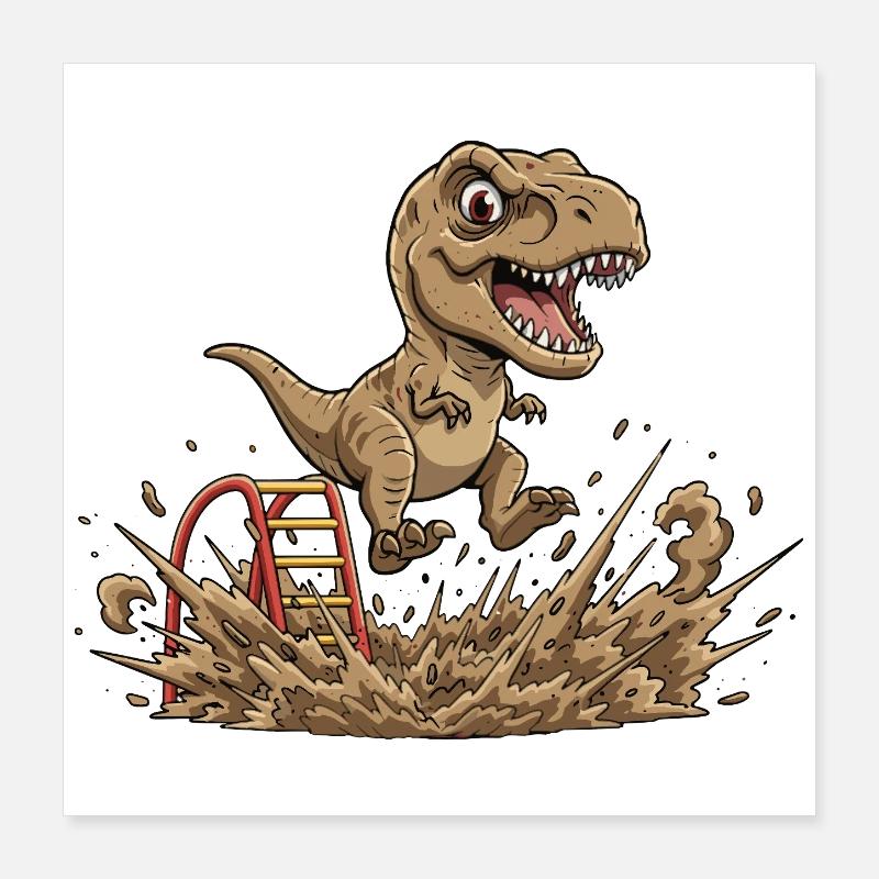 Dino Sprung im Schlamm Poster 40x40 cm