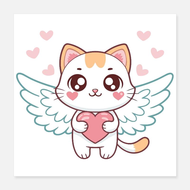 Chat ange cœur pastel Poster 40 x 40 cm