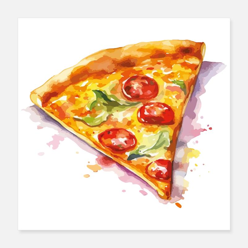 Tranche de pizza aquarelle Poster 40 x 40 cm