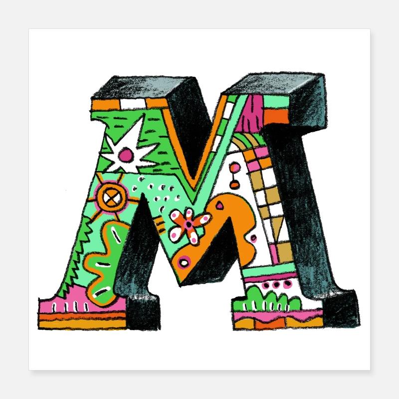M Farbexplosion Doodle-Kunst Poster 40x40 cm