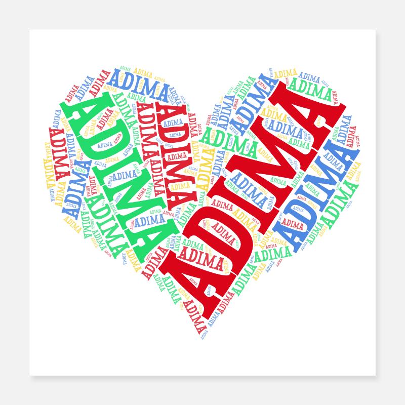 t-shirt Adima heart word cloud text art collage Poster 16" x 16" (40x40 cm)