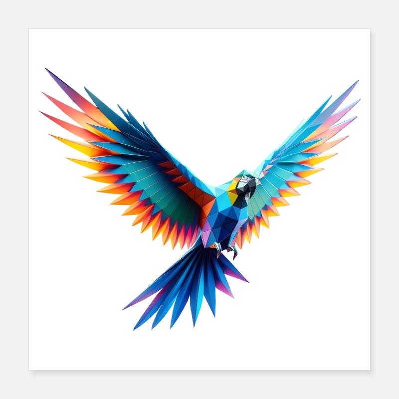perroquet origami multicolore géométrique 3d Poster 40 x 40 cm