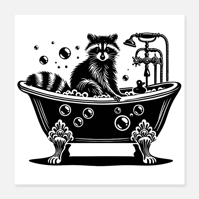 Raton laveur mignon dans la baignoire Poster 40 x 40 cm