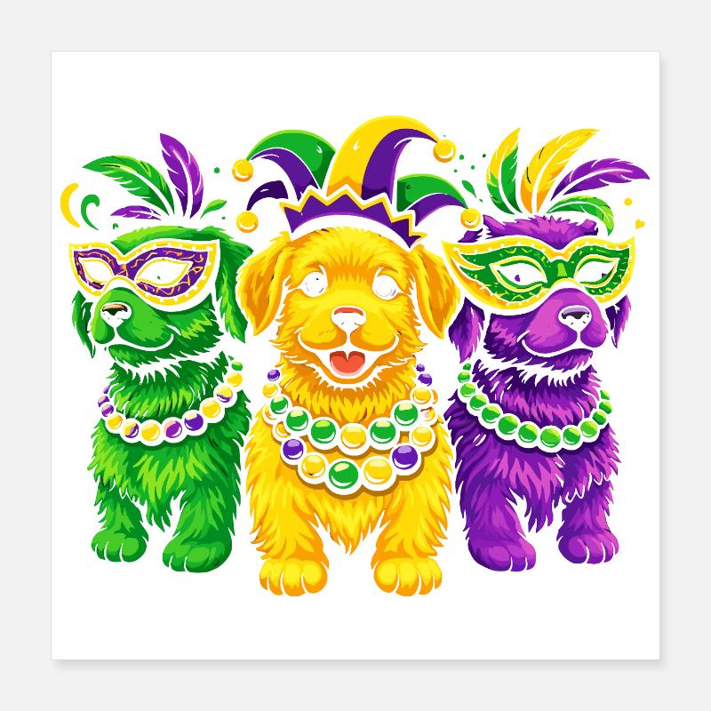 Chiens de carnaval : Trio de perles de Mardi Gras Poster 40 x 40 cm