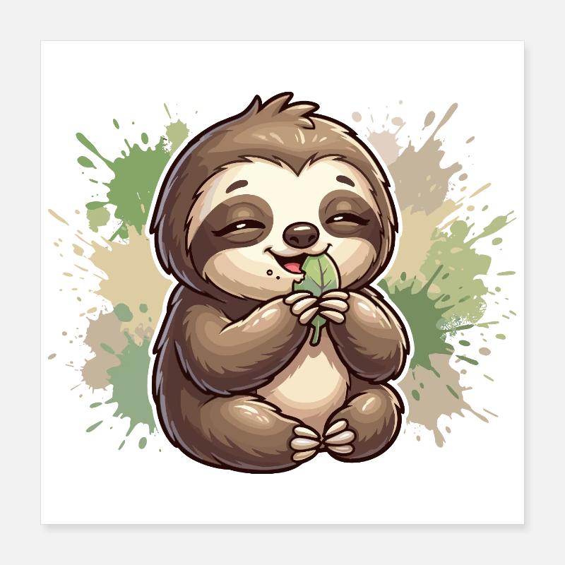 Sloth with leaf cuddles Poster 16" x 16" (40x40 cm)