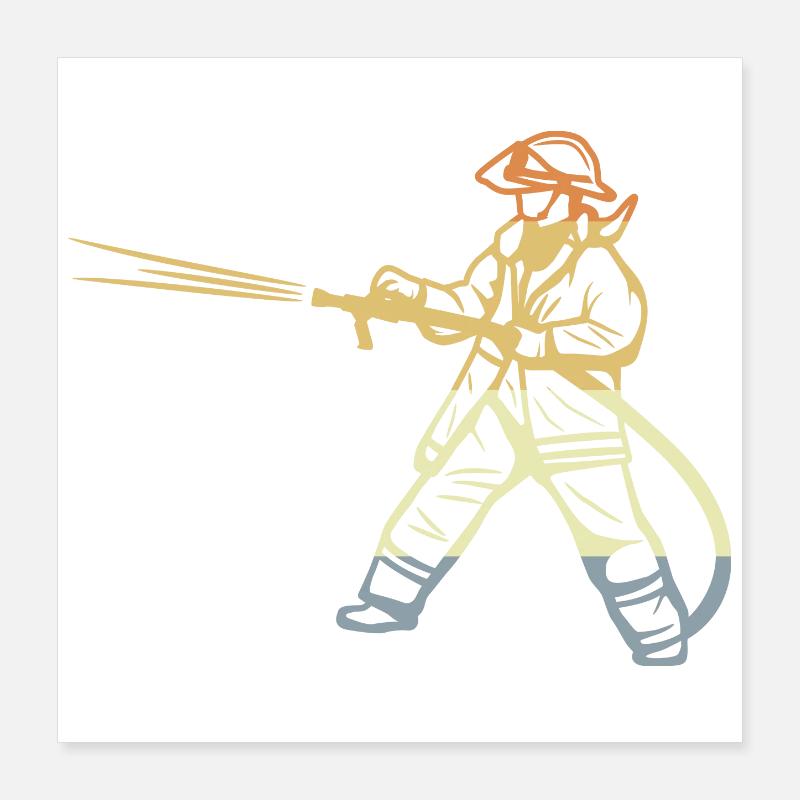Vintage Firefighter Sketch Poster 16" x 16" (40x40 cm)