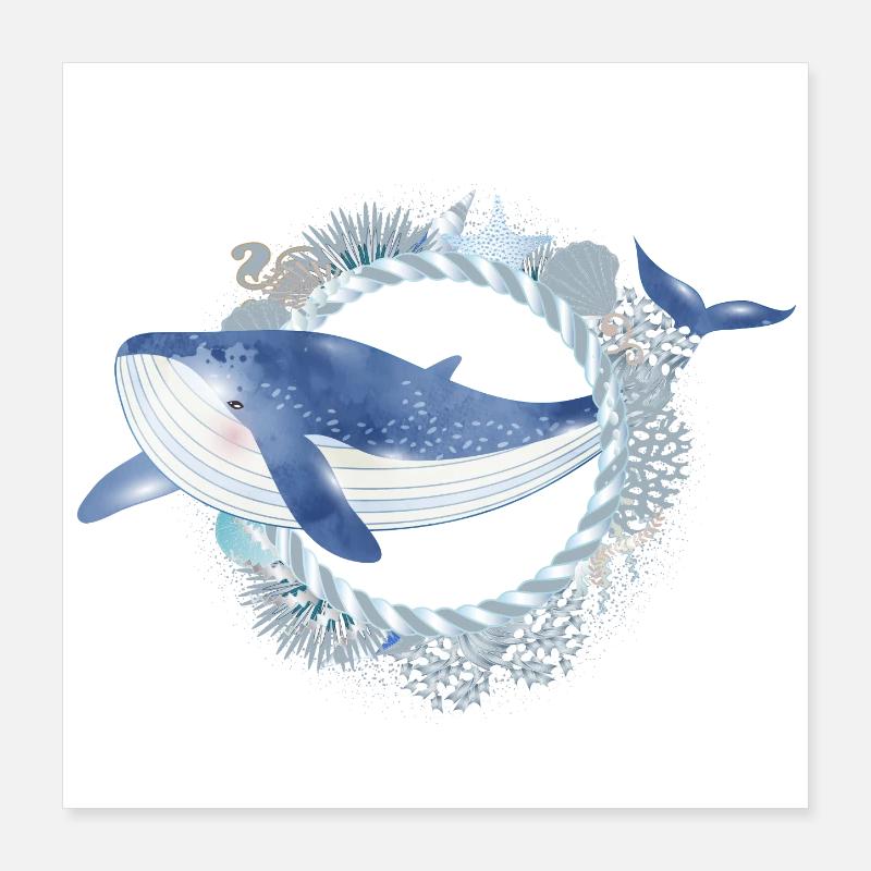 poisson baleine bleue dans le récif corallien dans le style aquarelle Poster 40 x 40 cm
