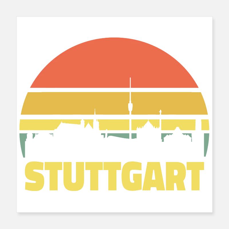 Stuttgart Skyline Retro Vintage Silhouette Poster 40x40 cm