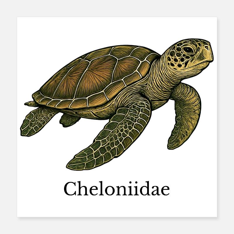 Cheloniidae Sea Turtle Design Poster 16" x 16" (40x40 cm)