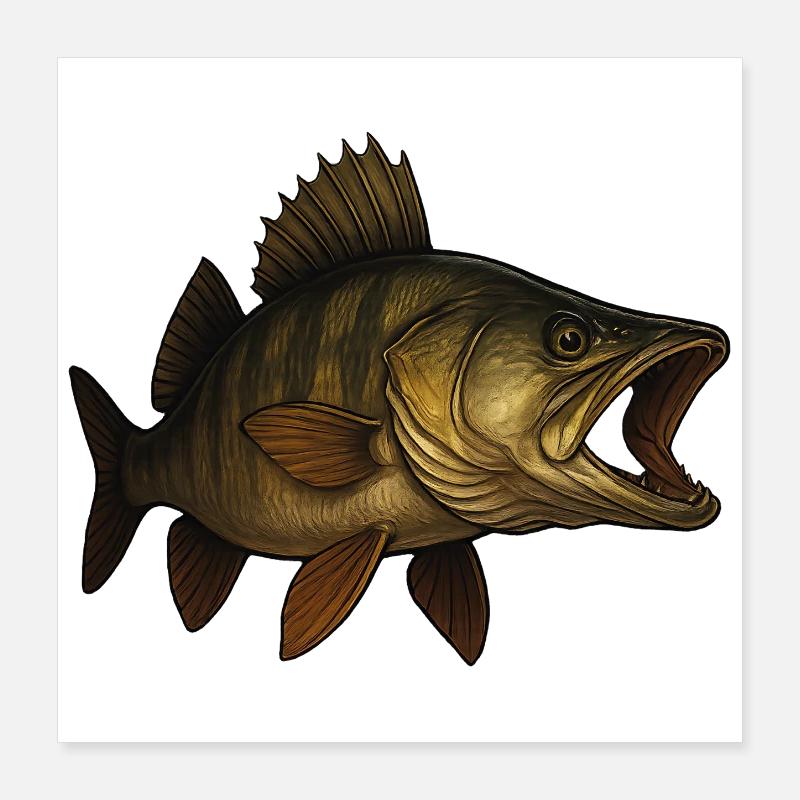 Detailed Zander Fish Artwork Poster 16" x 16" (40x40 cm)