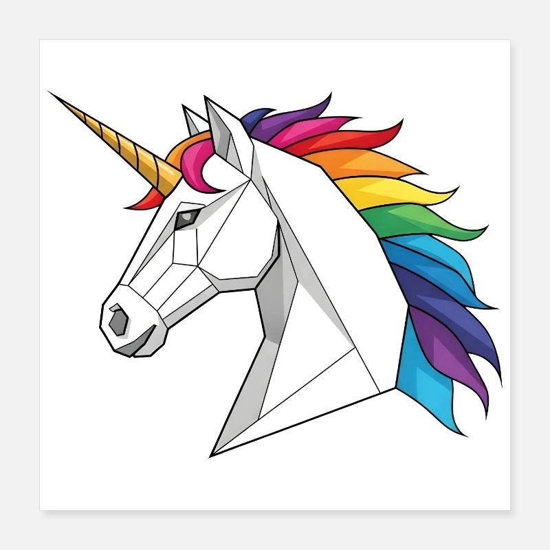 Geometrisches Einhorn mit Regenbogen Poster 40x40 cm