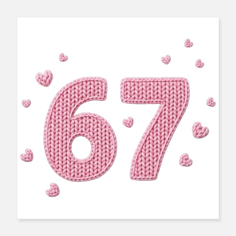 6 7 Meme – Pink Heart Pattern Poster 40x40 cm
