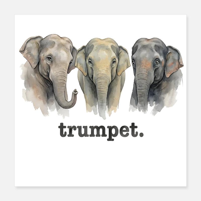 Trompette d’éléphant Amusé drôle d’éléphants Tromp Poster 40 x 40 cm
