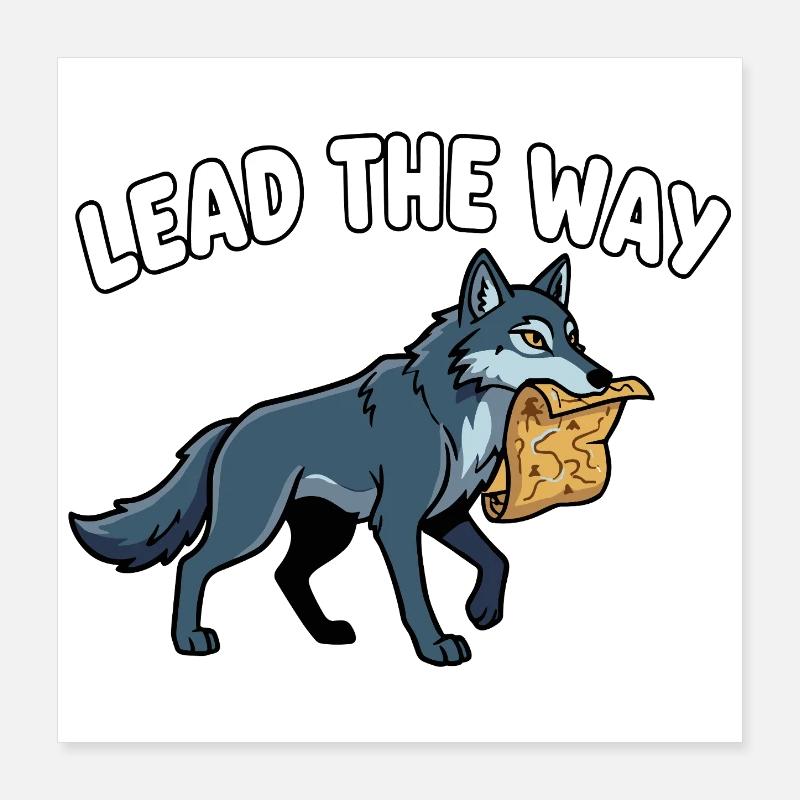 Lead the Way Wolf mit Pergament Poster 40x40 cm
