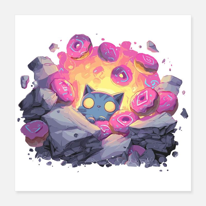Katzenkristall Donut-Grotte im Neonlicht Poster 40x40 cm