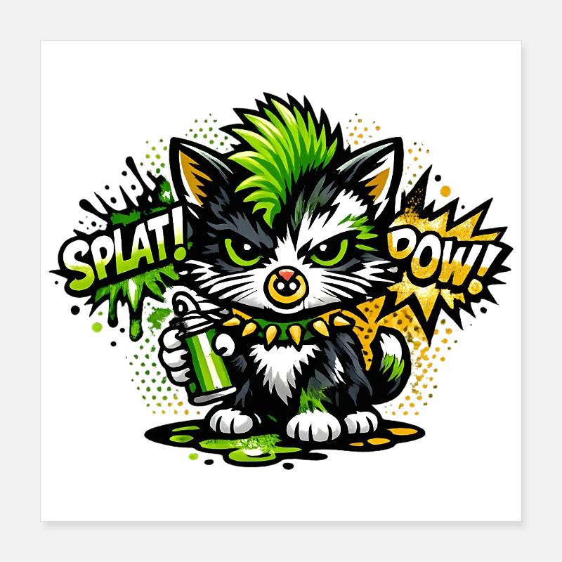 Neon Graffiti Kitten Sprayer Poster 16" x 16" (40x40 cm)
