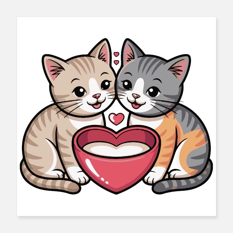 Unité de cœur de chat Poster 40 x 40 cm