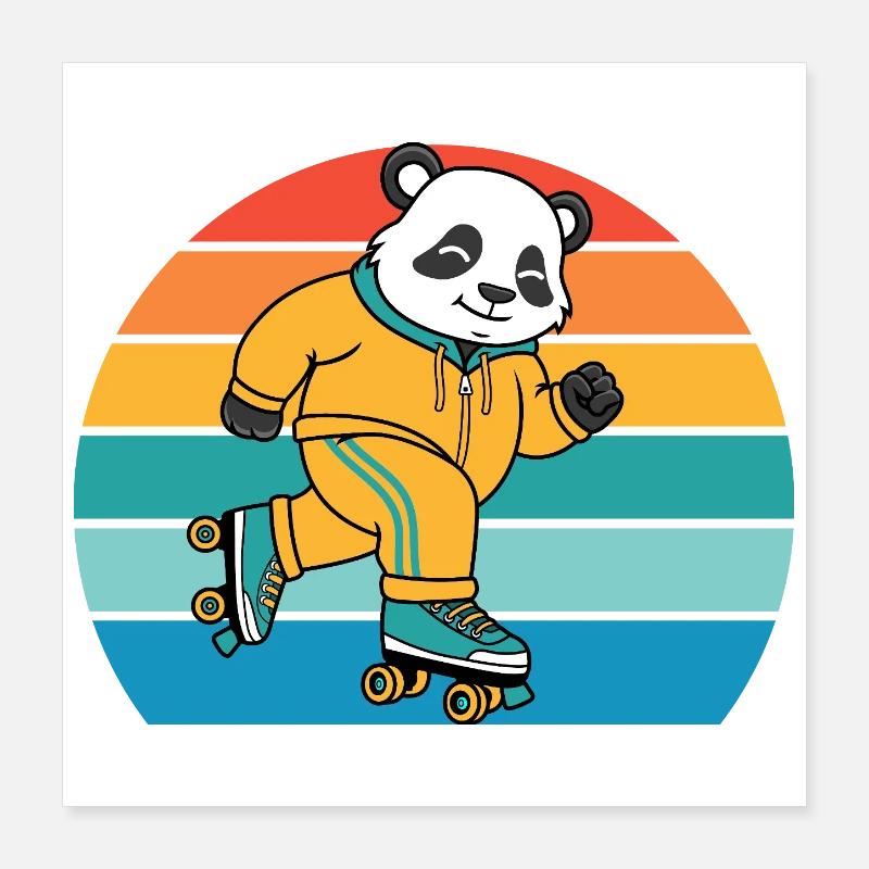 Retro Panda on Roller Skates Poster 16" x 16" (40x40 cm)