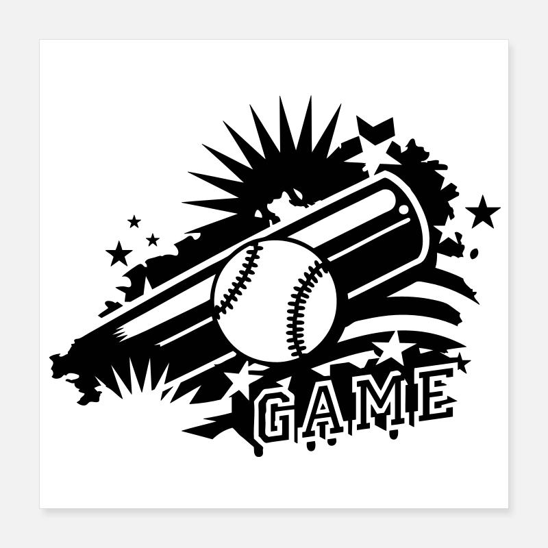 Une balle de baseball et une batte de base-ball Poster 40 x 40 cm