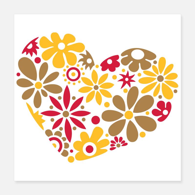 Großes Flower Power Herz, bunt Poster 40x40 cm