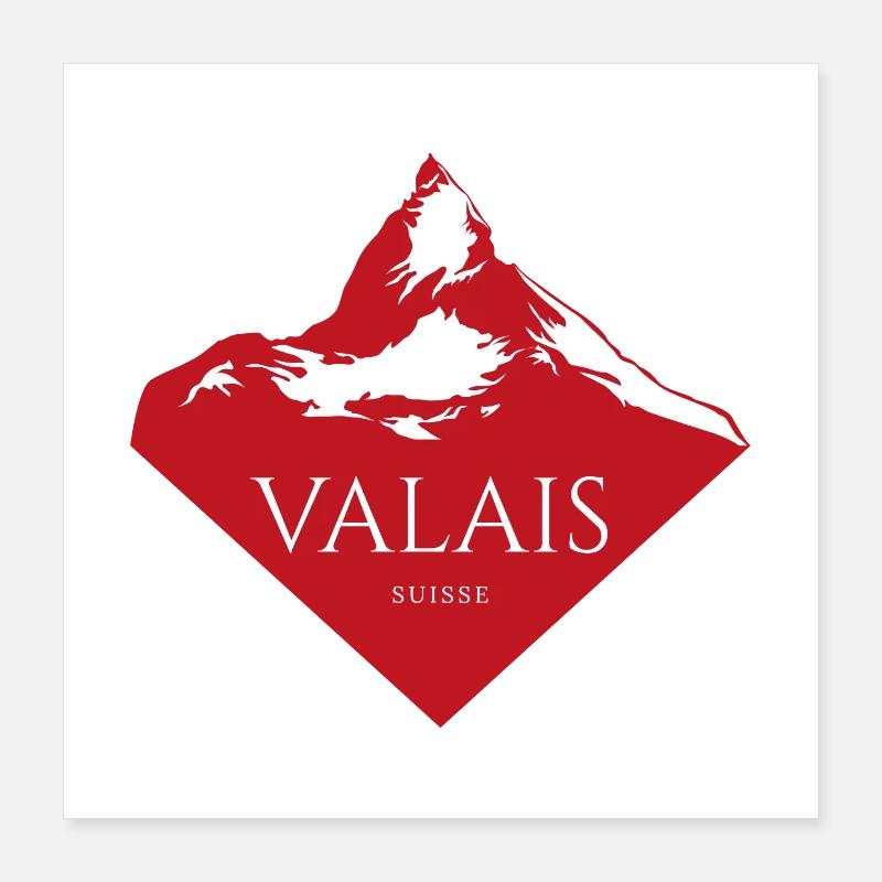 Valais Bergspitze Rot Logo Poster 40x40 cm