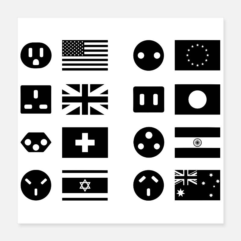 Types de connecteurs internationaux Poster 40 x 40 cm
