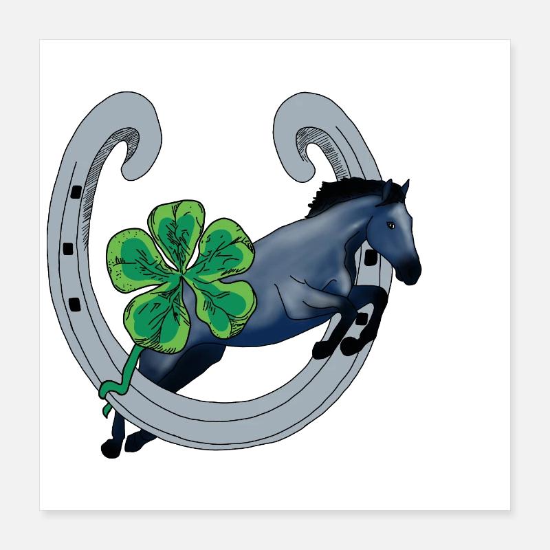 Cheval avec Chance et Trèfle Vert Poster 40 x 40 cm