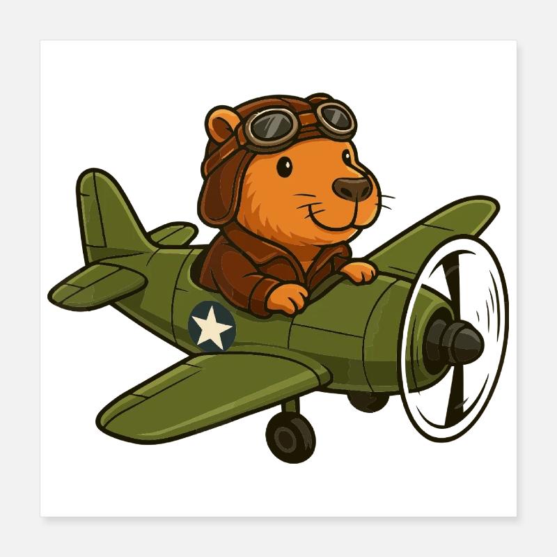 Flying Beaver Pilot in Plane Poster 16" x 16" (40x40 cm)