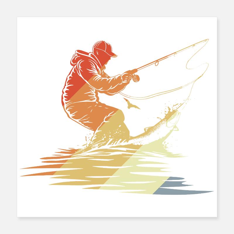 Fishing Graphic Retro Style Poster 16" x 16" (40x40 cm)